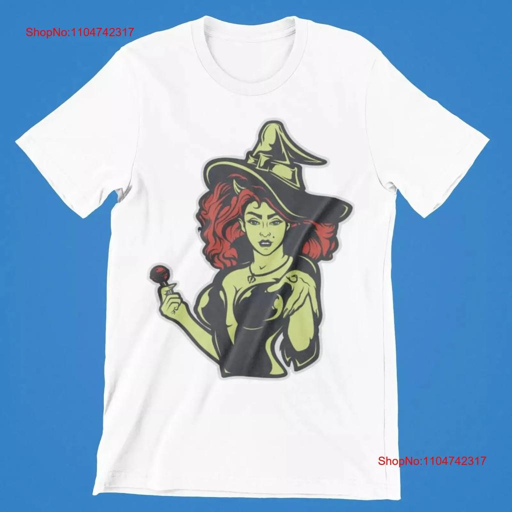 Witch Green Halloween T Shirt Cartoon Cool Retro Pin Up 80s Movie UK vintage Washed Top For Everyday Wear homme graphic