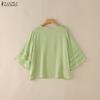 ZANZEA Blusa da Donna Casual Girocollo Monocolore con Volant Manica 3/4 Larga