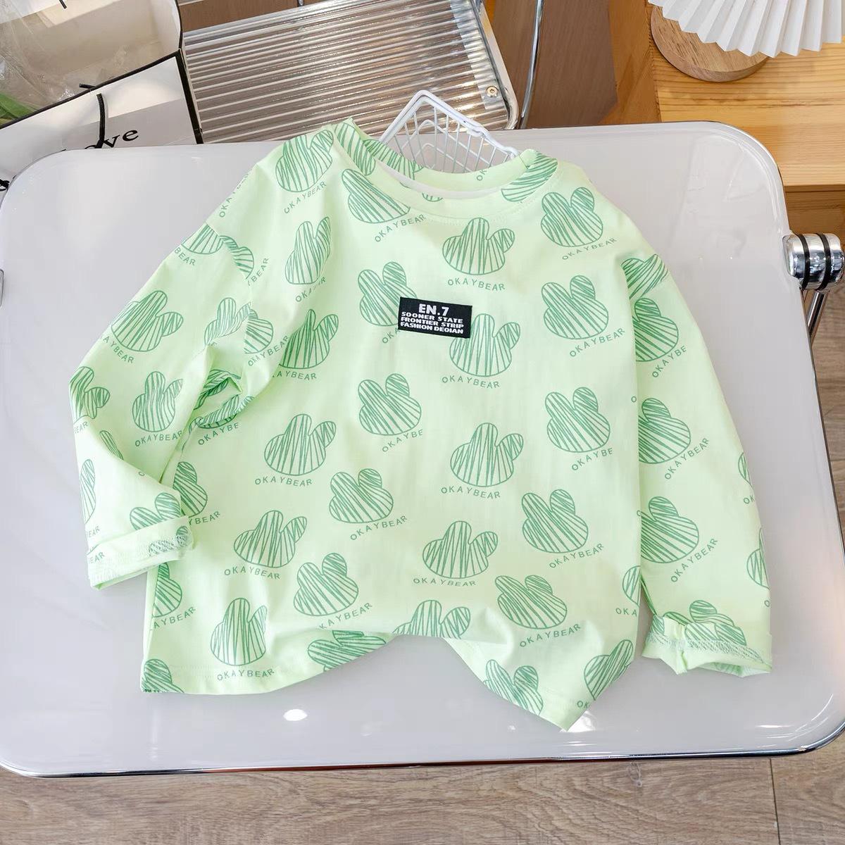 

Футболка из хлопка в полоску с длинными рукавами и рисунком для девочек для маленьких и средних детей - весна/осень 90cm