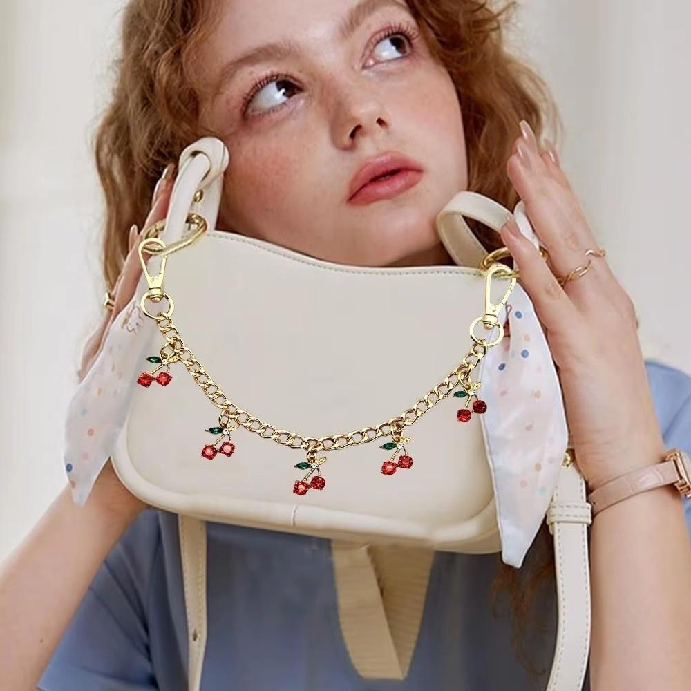 DIY Zinc Alloy Bag Hanging Chain with Cherry Pendant Detachable Clothing Pants Chain Shoulder Bag Carrying Chain for Woman