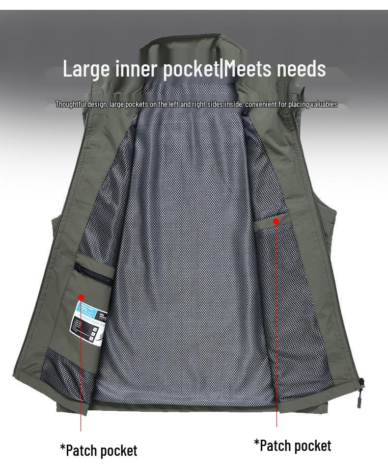 Men's Spring Breathable Outdoor Fishing Vest with Stand Collar and Logo