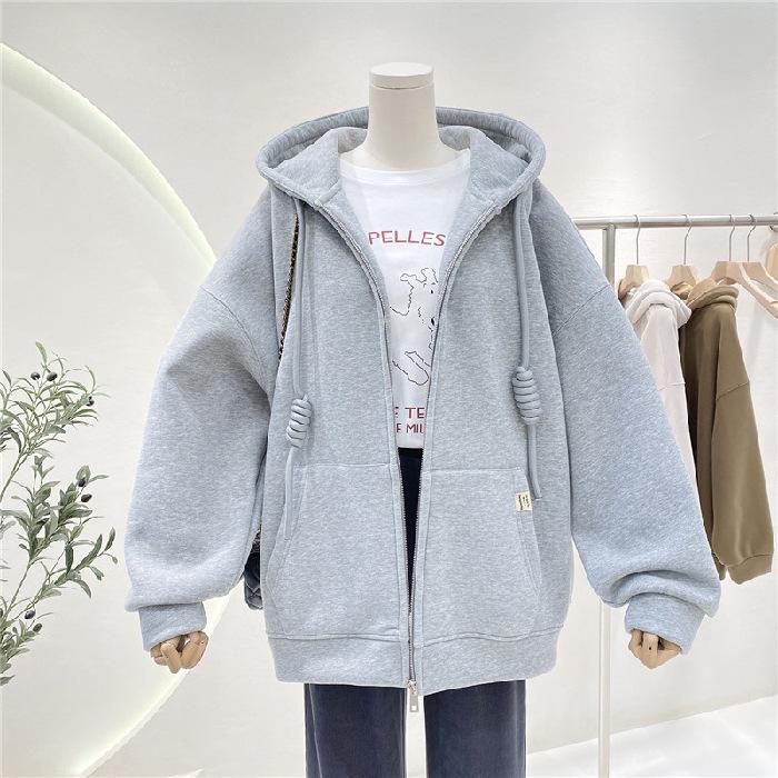 Women's Fashion Casual Solid Color Print Autumn Winter Long Sleeve Hooded Jackets & Coats