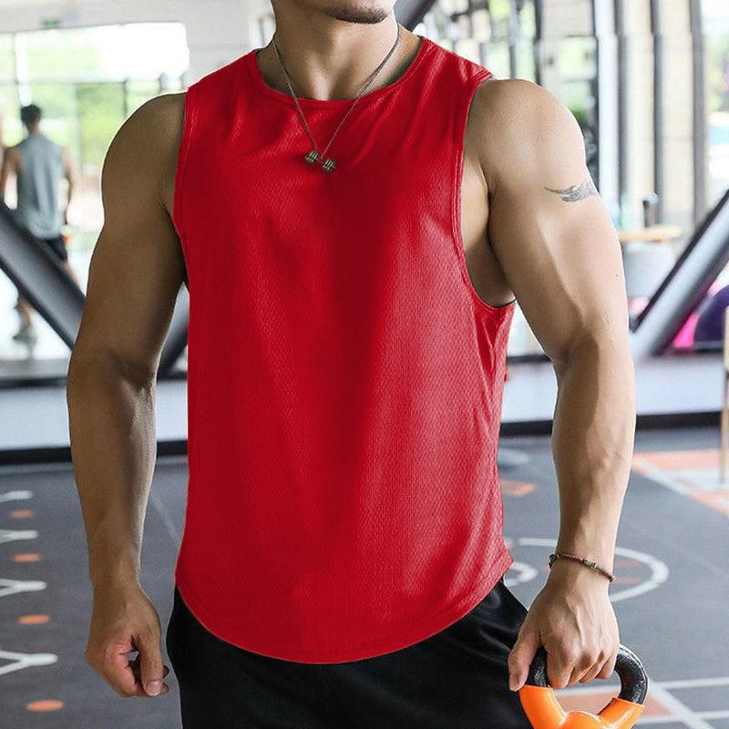 Men'S Summer Sports And Leisure Muscle Fitness Mesh Breathable Quick Drying Solid Color Sleeveless Vest For Men