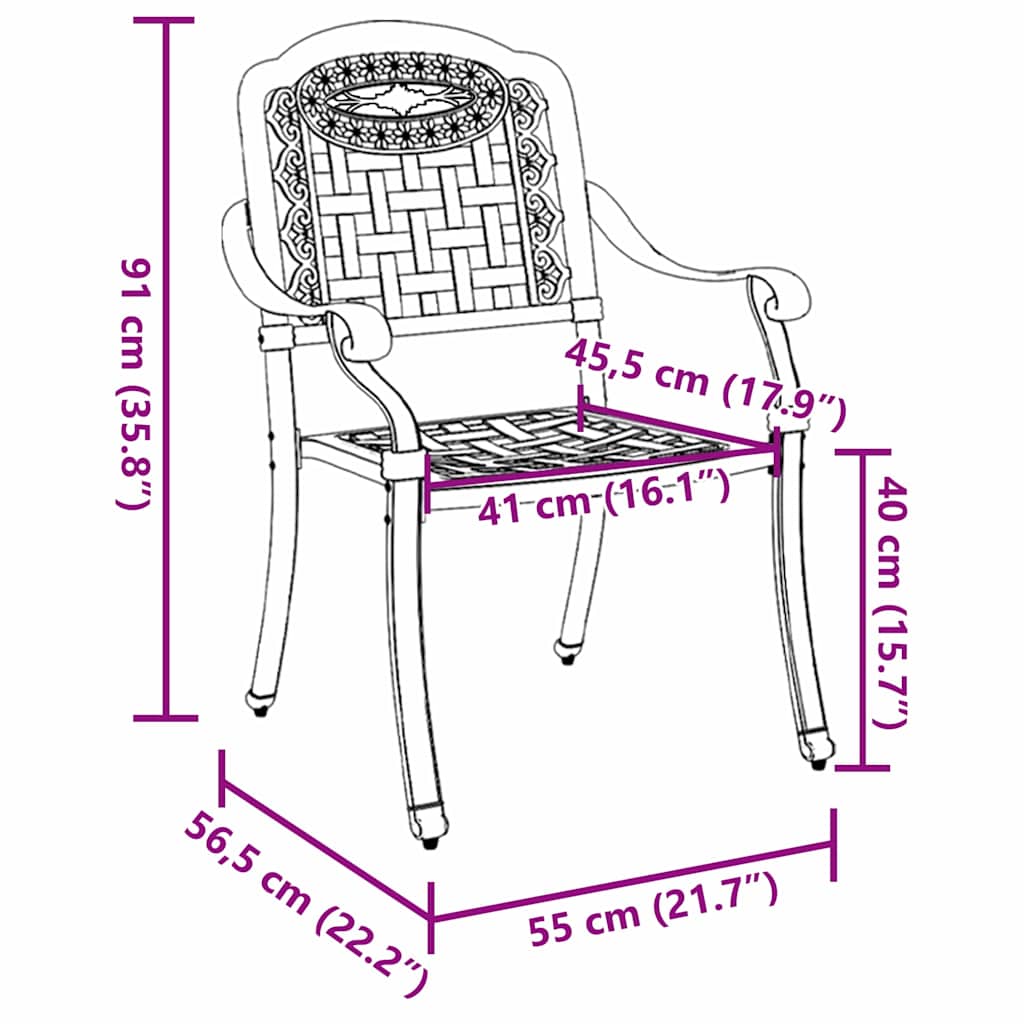 Garden Chair 2 pcs Bronze 55 x 56.5 x 91 cm Aluminum