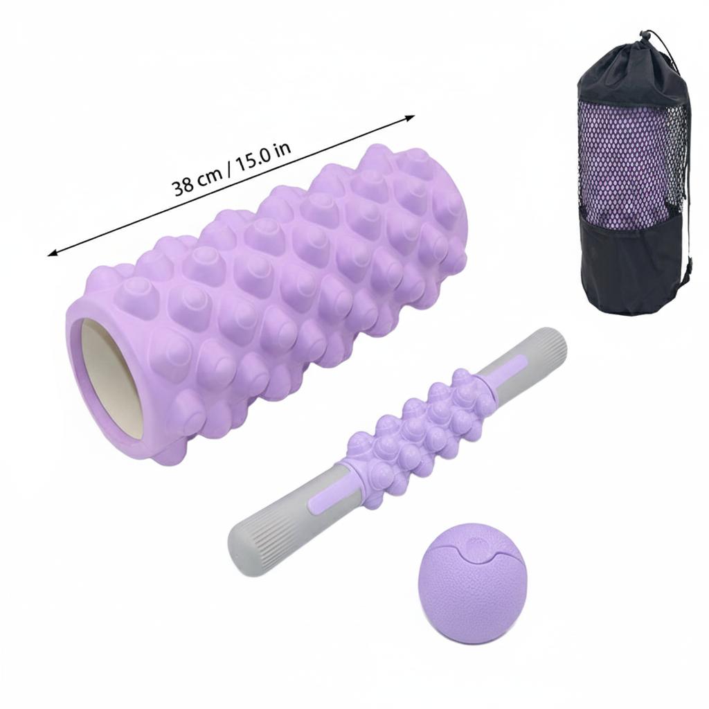 33cm Hollow Foam Roller Set With Bumpy Nodules Includes Massage Stick And Myofascial Ball For Yoga Pilates Recovery