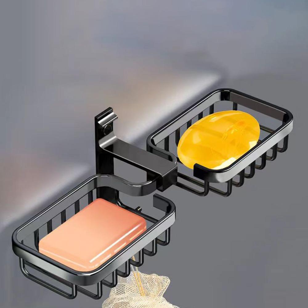 Aluminum Wall-mounted Soap Dish Punch-Free Self Adhesive Bathroom Soap Box Strong Load-bearing Rust-proof Soap Drain Box Kitchen