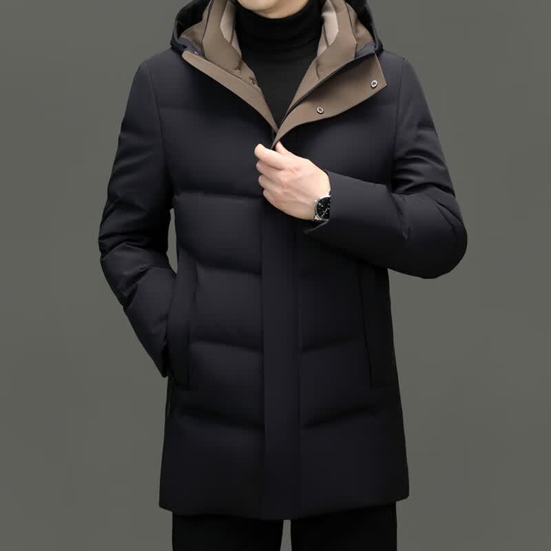 Luomeng Men s Winter Hooded Mid-Length Down Jacket 3XL