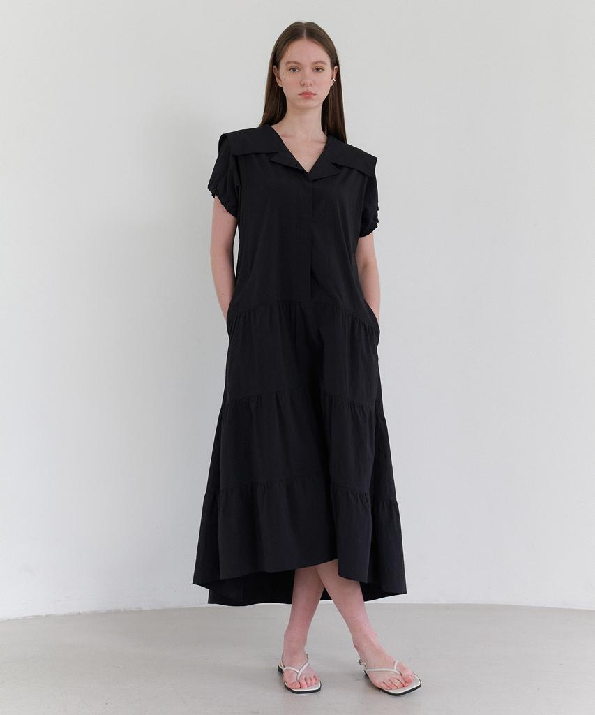 Ost Kaka Sailor Collar Tiered Maxi Dress Black