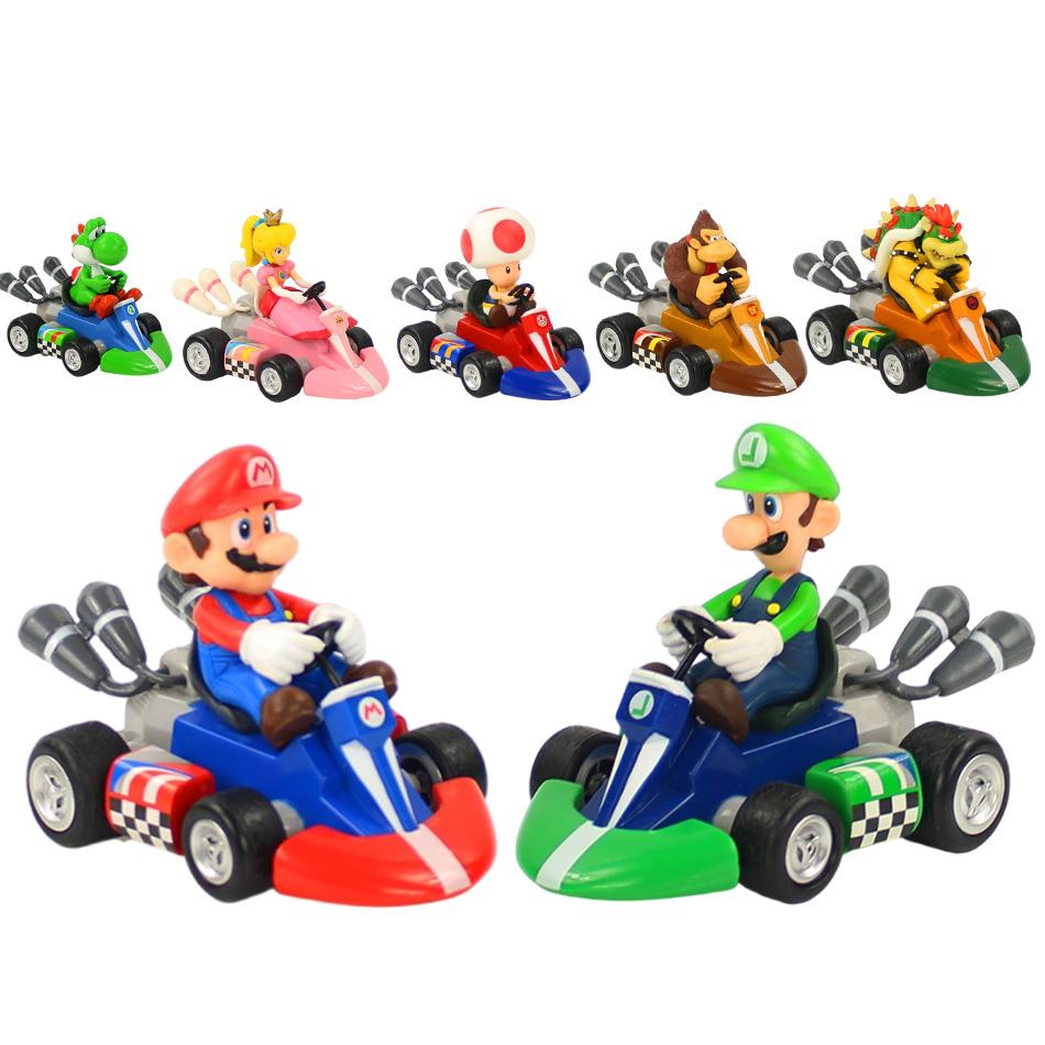Anime Game Super Mario Bros Karting Luigi Bowser Princess Peach Yoshi Toad Action Figure Toys Pull Back Car For Kids Gifts