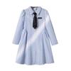 Mädchen Modekleid Herbst Kinder Schulstil Lässig Gestreift Langärmlig Hemdkleid