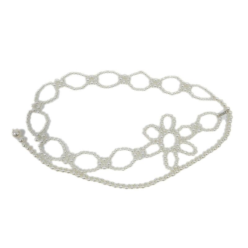 Meier Women's Summer Belt - Floral Buckle Elastic Pearl Waist Chain