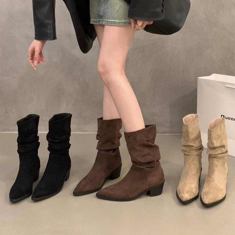Huge Good-looking Thick Heel High Heel Medium Boots Children's New Autumn Western Pile Boots Short Boots Martin Boots