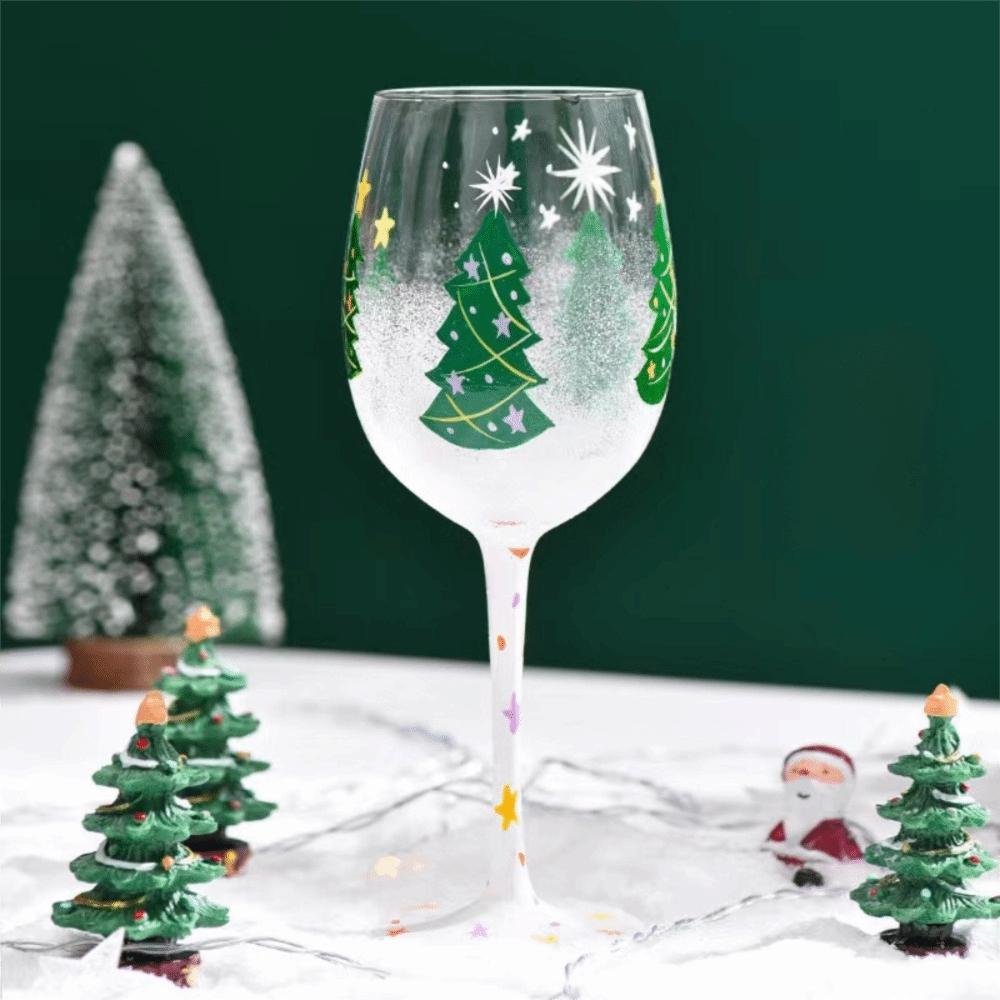 Hand-Painted Christmas Wine Glasses Cartoon Santa Claus Christmas Tree High Stemmed Wine Cup Heat-resistant Transparent