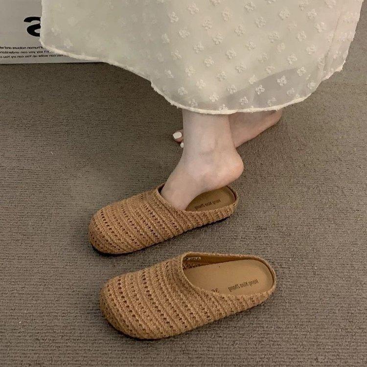 French Niche Roman Style Platform Muller Shoes Children's Summer Wear Hand-woven Hollow Breathable Bag Head Half Slippers