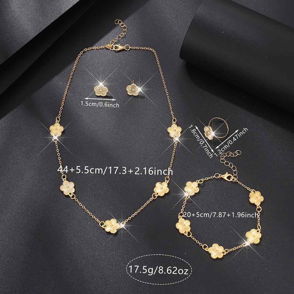 Shining Plum Blossom Plant Five Leaf Flower Plant Jewelry Set Bracelet Necklace Earrings Women's Clover