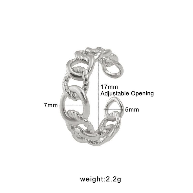 Meishiduo Adjustable Woven Chain Gold & Silver Stainless Steel Ring for Women - Exaggerated European/American Style Jewelry Accessory