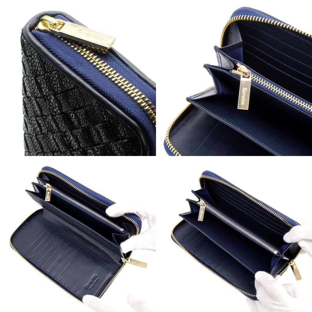 [Revetta] Stingray Leather Intrecciato Long Wallet, Galuchat, Stingray, Navy, Men's & Women's, Round Zipper, Genuine Leather [241stw]