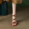 Comemore Strappy Roman Sandals Women New Brown Retro Chunky High Heel Square Head Shoes for Women Back Zip Heeled Sandal