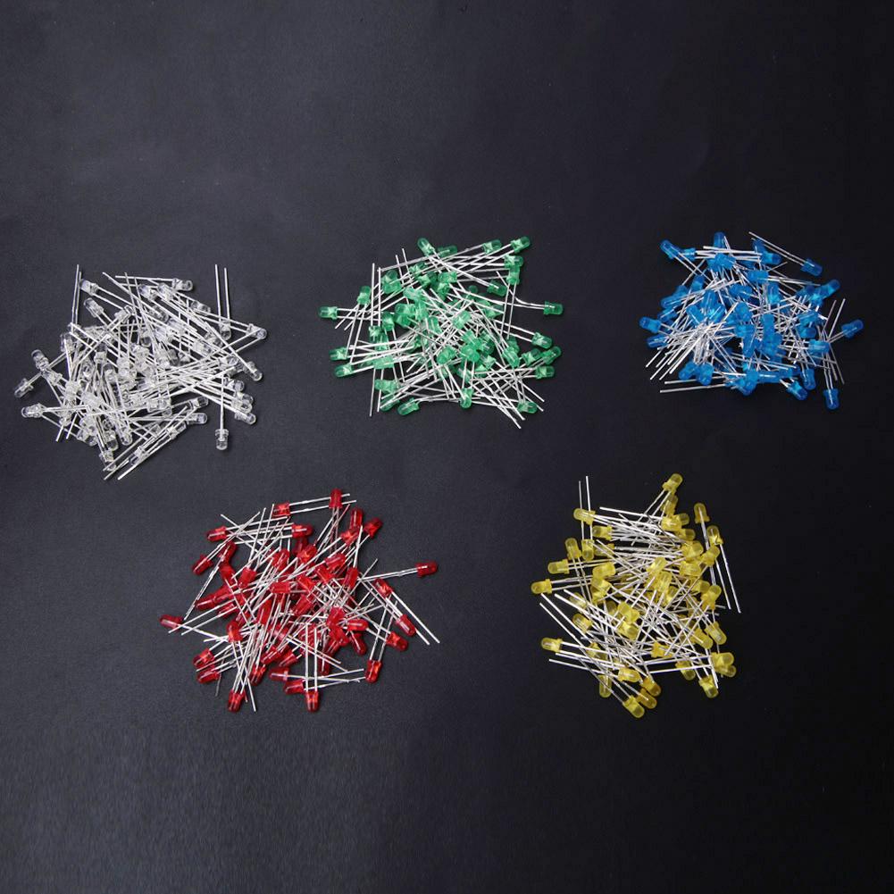 1000Pcs Assorted Color Red Yellow Blue Green White 3mm LED Light Emitting Diode Kit Box