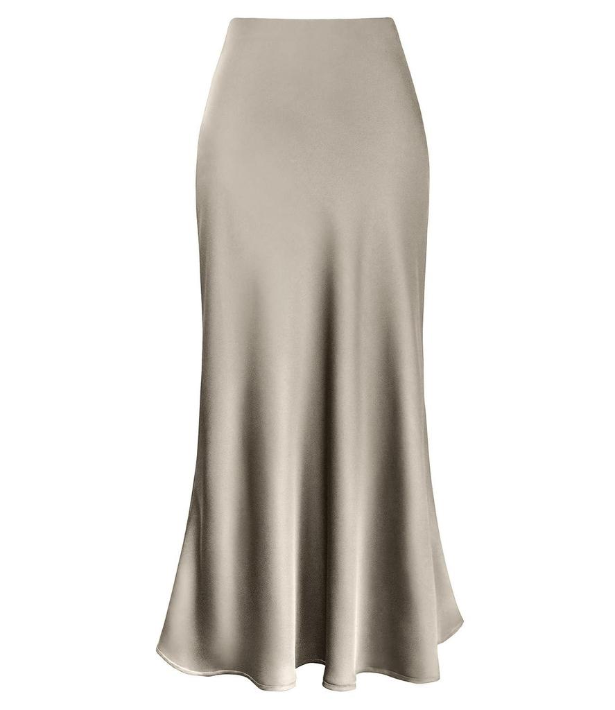 Elegant High Waist Fishtail Satin Midi Skirt for Women