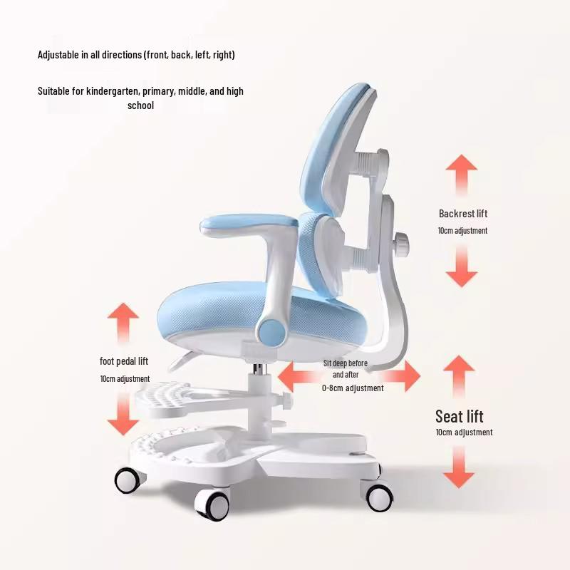 Adjustable Children's Writing Chair with Lumbar Support and Footrest for Proper Posture