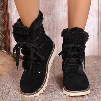 Women's Wide Width Lace-Up Snow Boots, Plush Lined Platform Winter Booties, European Style Outdoor Boots for Women