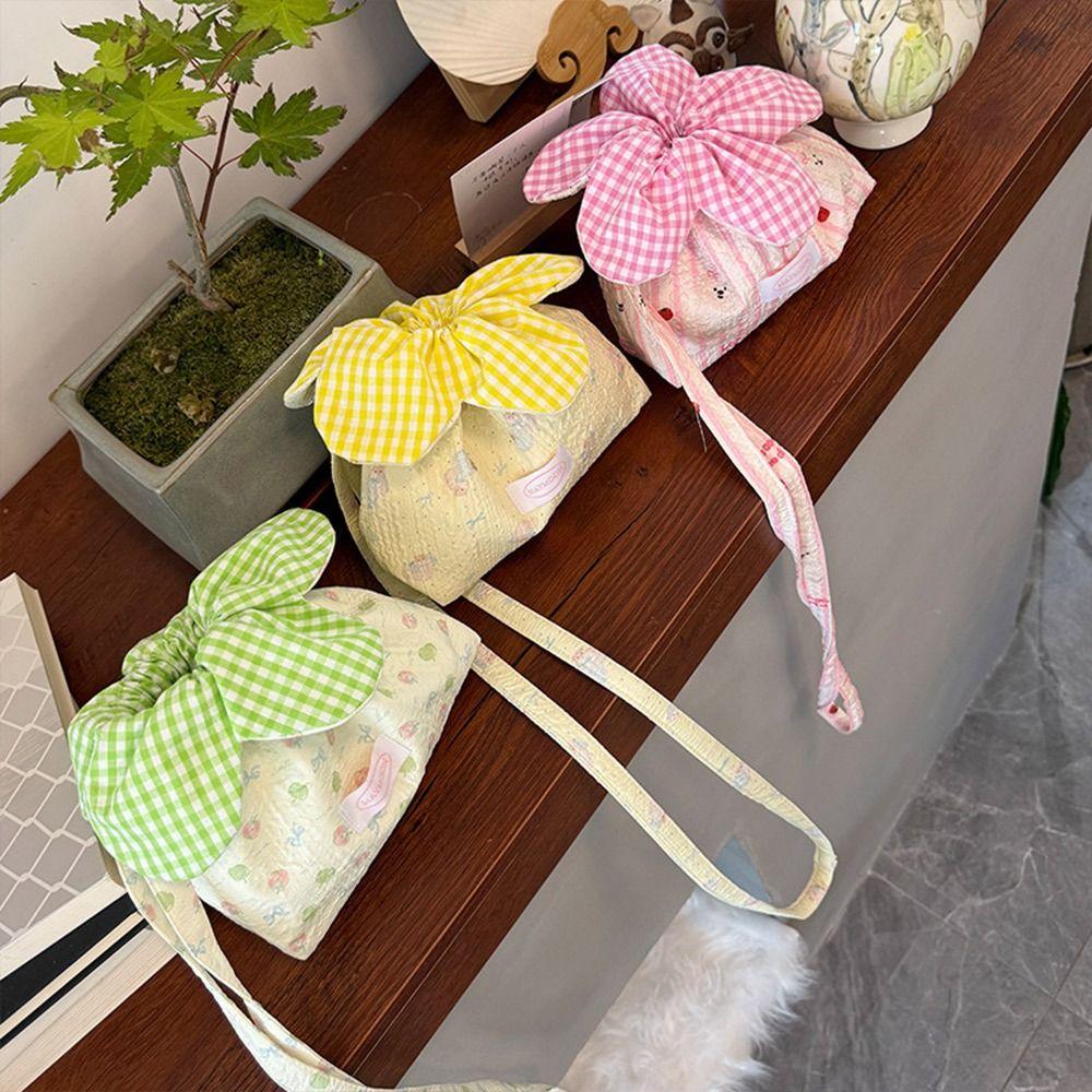 Printing Drawstring Bag Plaid Storage Bag New Bundle Pocket  Women Students