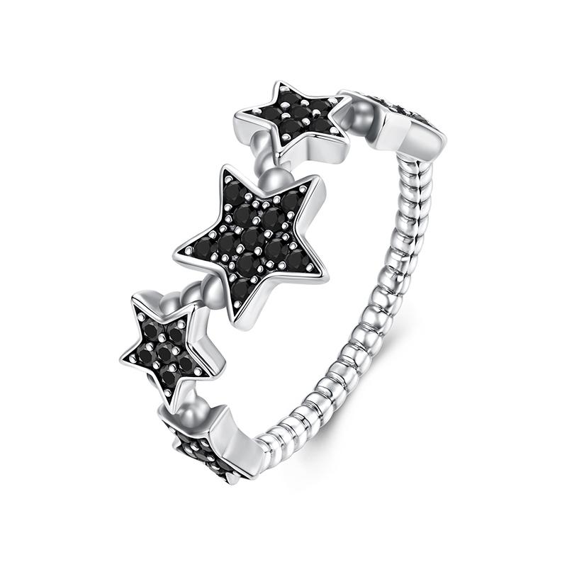 WOSTU Real 925 Sterling Silver Star Black Onyx Band Rings For Women Everyday Wear Full Stone Cool Rings Party Gift for her