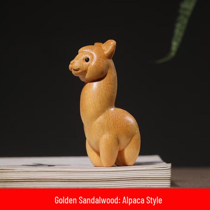 Alpaca Style Green & Golden Sandalwood Carved Ornament, 7×4×3.4 Desk Decoration