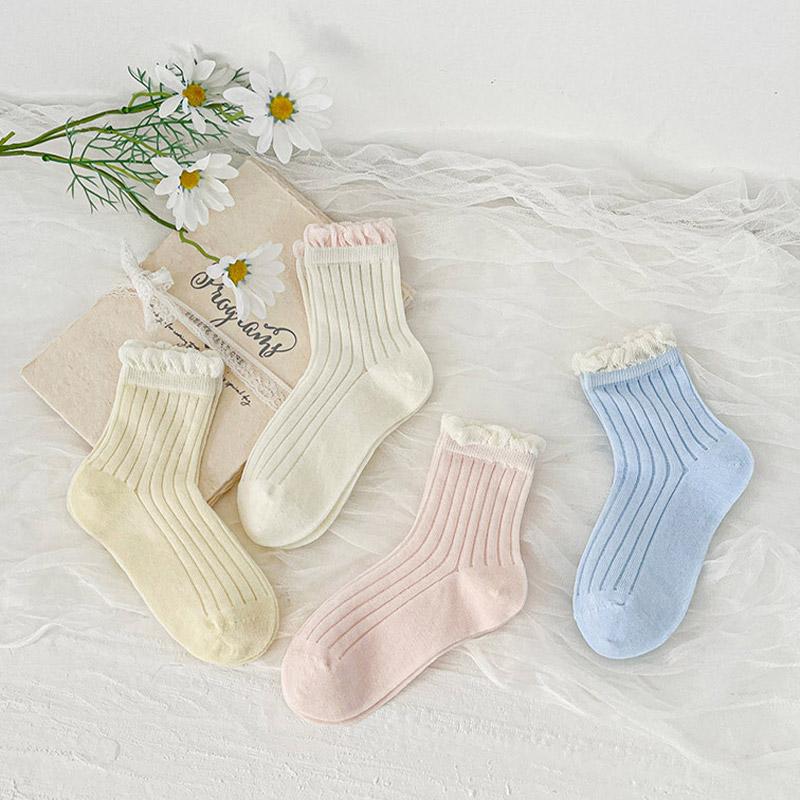 

4Pairs Girls Bow Socks Summer Mesh Sock Princess Ruffle Calf Socks Sweat Absorbing Breathable Thin Children Cotton Sock 3-12Year 6-8Year