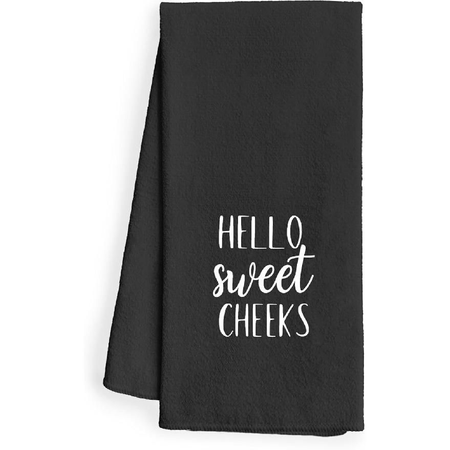 Hello Sweet Cheeks Decorative Hand Towels 16x24 - Funny Decor, Sweet Cheeks Bathroom Gifts (Black) чёрный