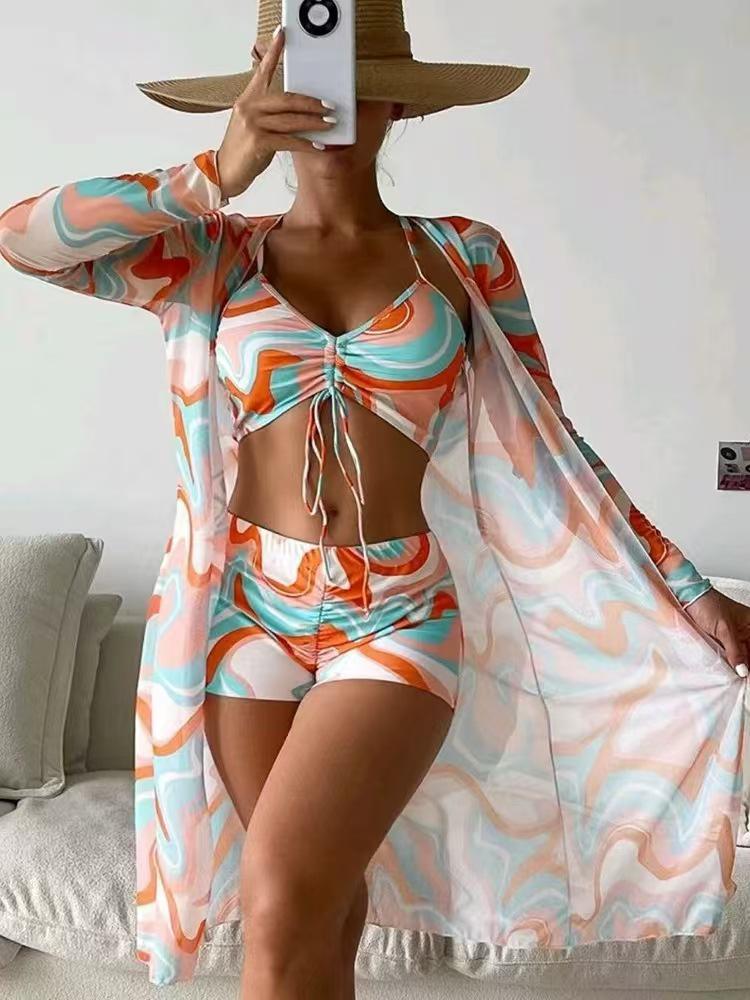 Trendy Floral Three-Piece Women's Bikini Set for Beach Vacation