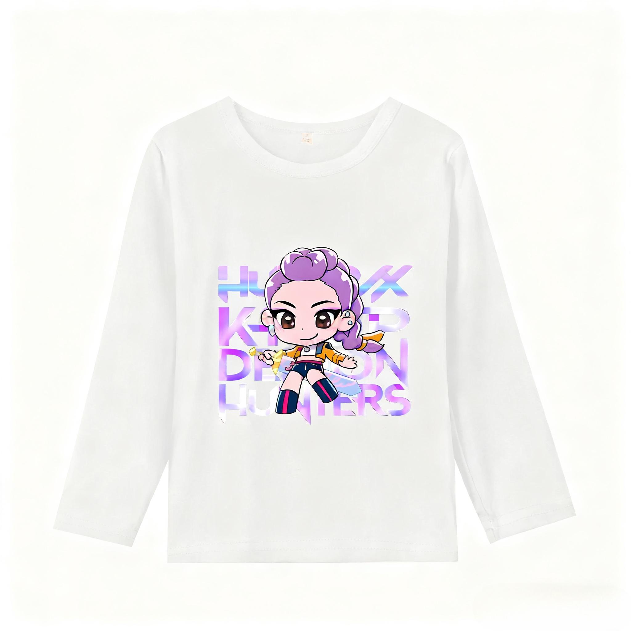 

K-Pop Истребители Демонов Футболки с длинным рукавом для девочек Кавайные мультяшные топы с принтом Детские повседневные футболки Осенняя детская одежда 150