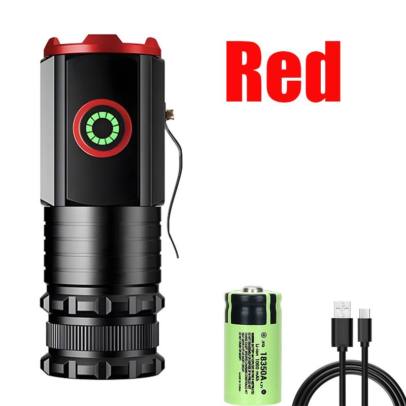 High Strong Power LED Flashlight  Mini Portable TYPE-C Rechargeable Lantern Solar Charging with Hat Clip Outdoor Camping Torch