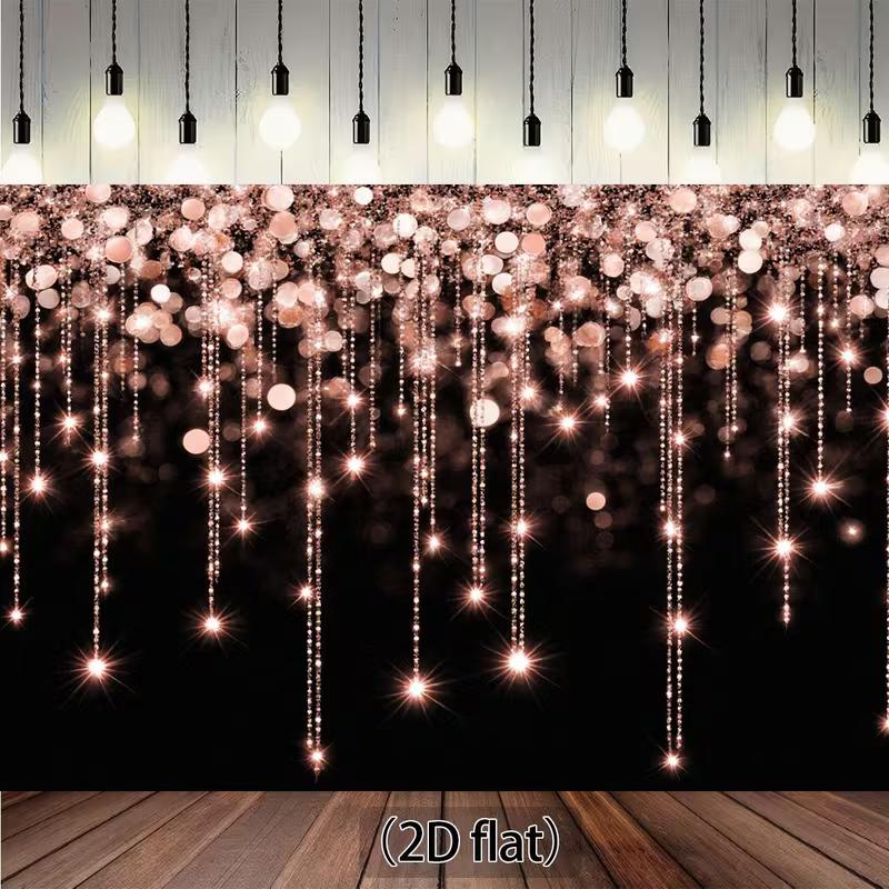 

2D Black & Rose Gold Sparkle Bokeh Backdrop, Hanging Light Curtain Decor 47.2x31.5inch/120*80cm