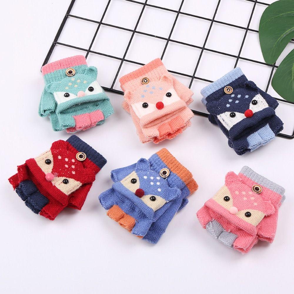 3-6 Years Thicken Kids Knitted Gloves Flip-Open Fingerless Gloves Winter Warm Mittens  for Baby Kids