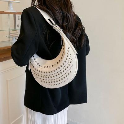 Designer Studded Shoulder Bag Rivet Crescent Bags 2025 Summer New Women Metal Underarm Bag Retro Rivet Polka Dot Shoulder Bags