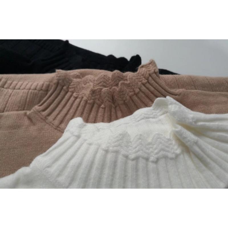 Lace semi-turtleneck pleated hem knitted dress autumn and winter new stacked wear with coat thin bottom sweater skirt