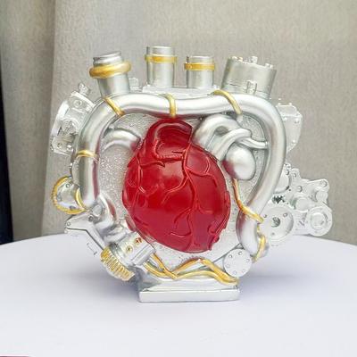 Heart Engine Resin Decor – Mechanical Style Heart-Shaped Engine Sculpture For Desktop & Home Display