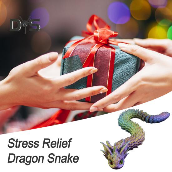 3D Printed Dragon Snake Figurine Movable Joints Mini Snake Figure Articulated Animal Model Toy Home Office Bookshelf Desktop Decoration Ornament