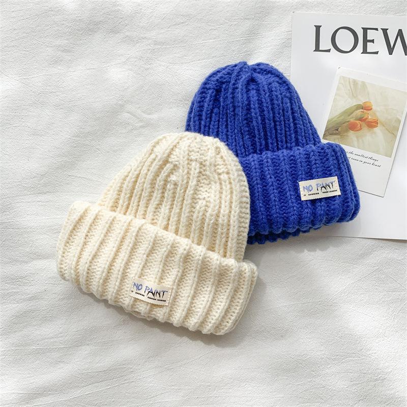 Fashion Cloth Label Knitted Baotou Cap Women's Cycling Travel Versatile Ear Protector Pullover Wool Cap