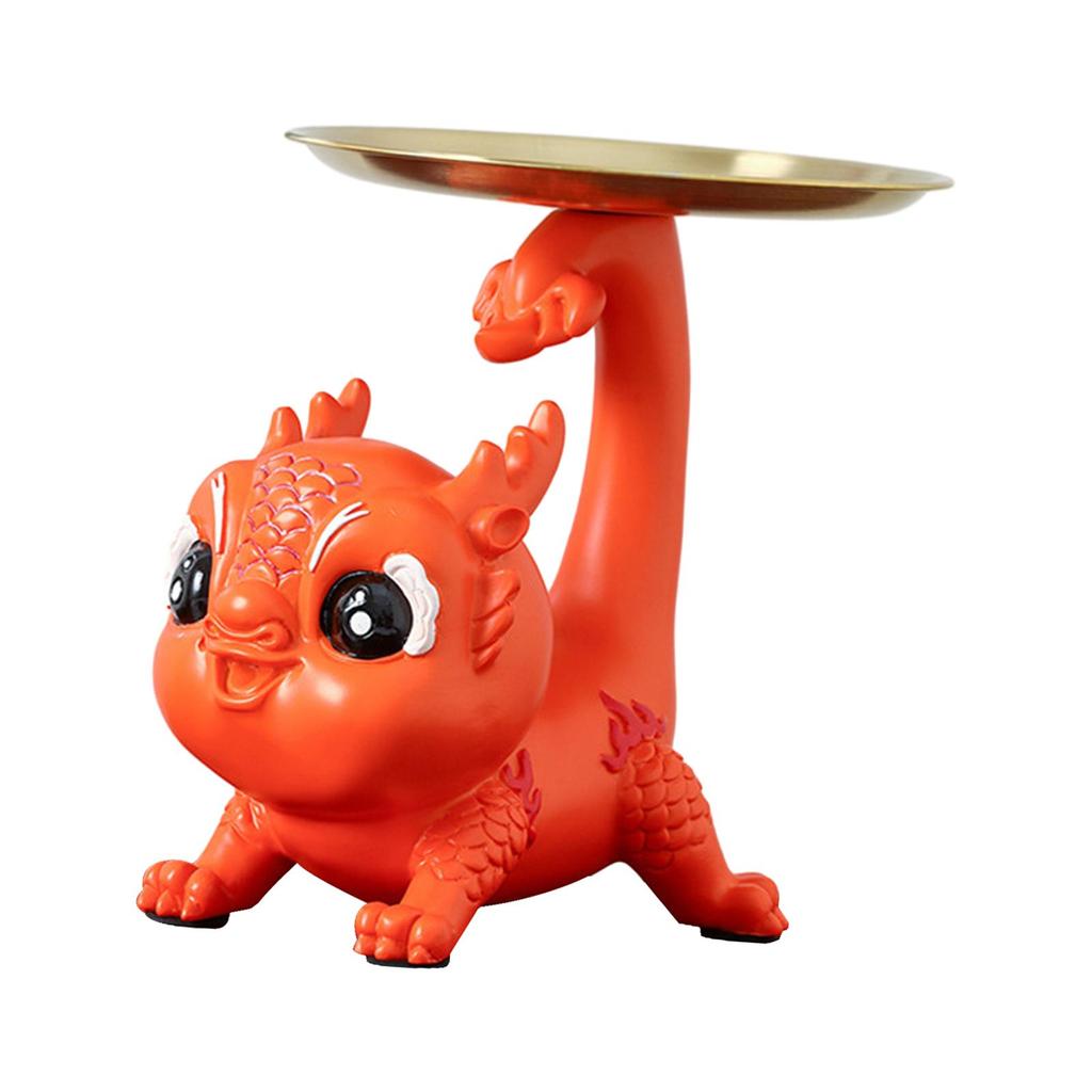 Resin Chinese Dragon Statue with Tray Organizer Cute Dragon Decoration for Entrance Hall Home Office Entryway Decorations