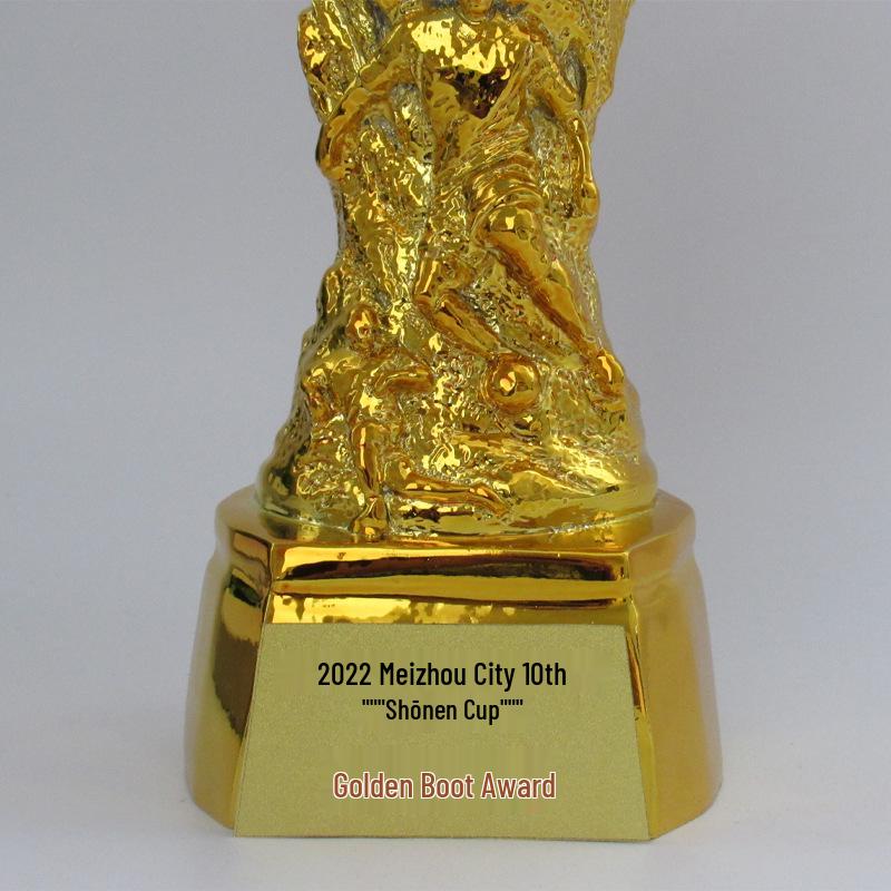 Golden Boot High Pillar Shooter Electroplated Resin Trophy - World Cup Fan Ornament