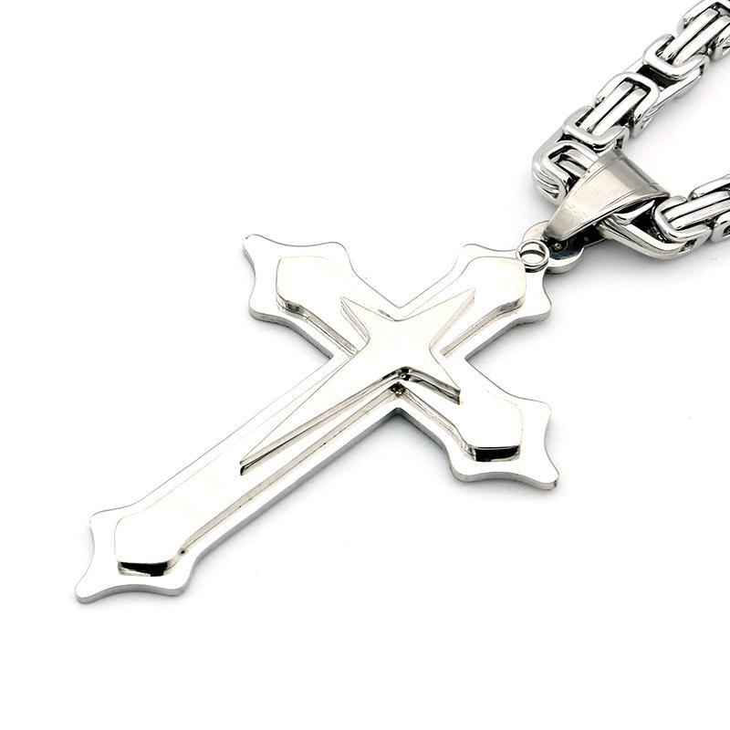 Pingente de Cruz de Aço Inoxidável Cruz de Três Camadas Vintage Novo Colar Cubano
