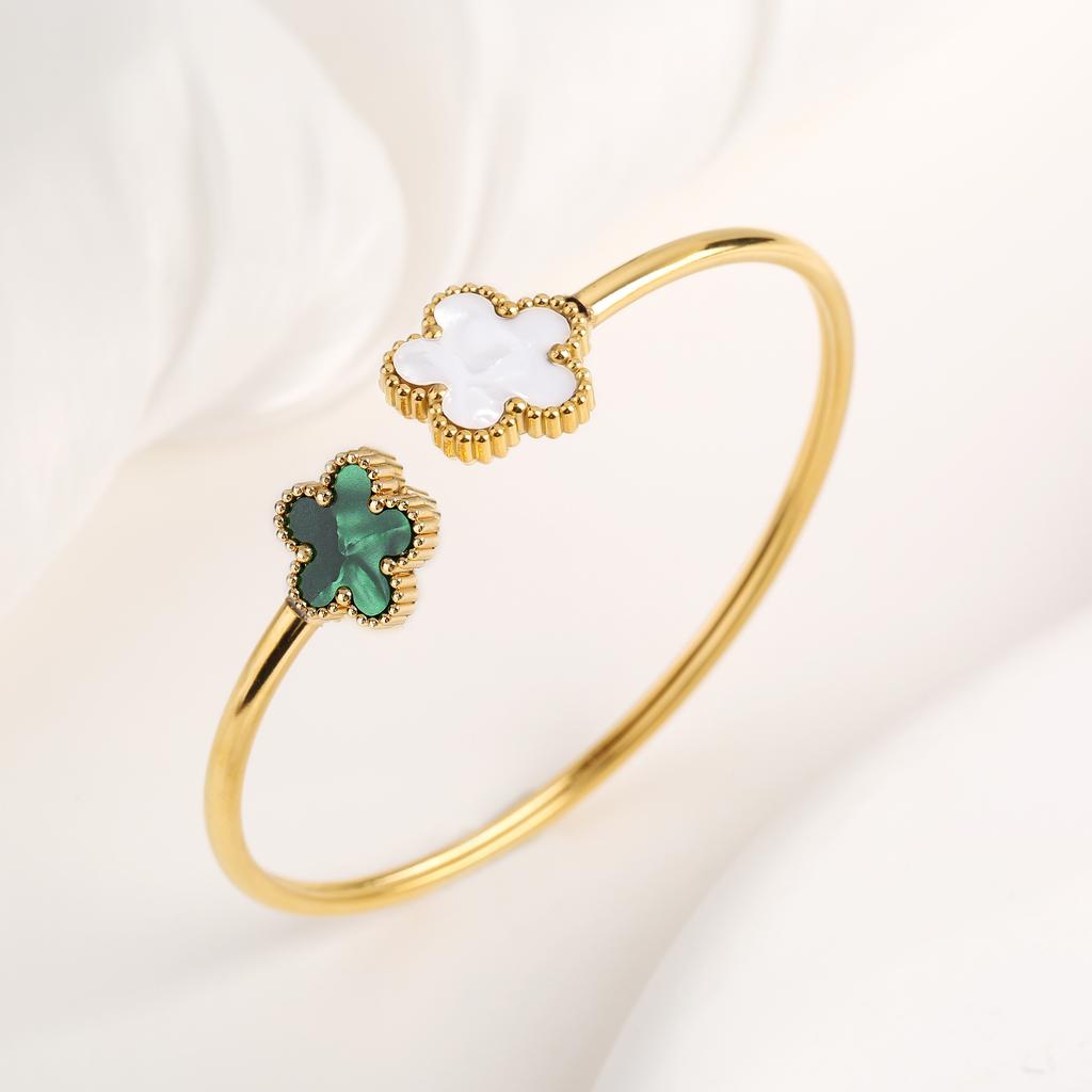 New Creative Stainless Steel Five-Leaf Flower Open Bangle Temperament For Woman Party Birthday Zircon Gift Daily Wear Clover