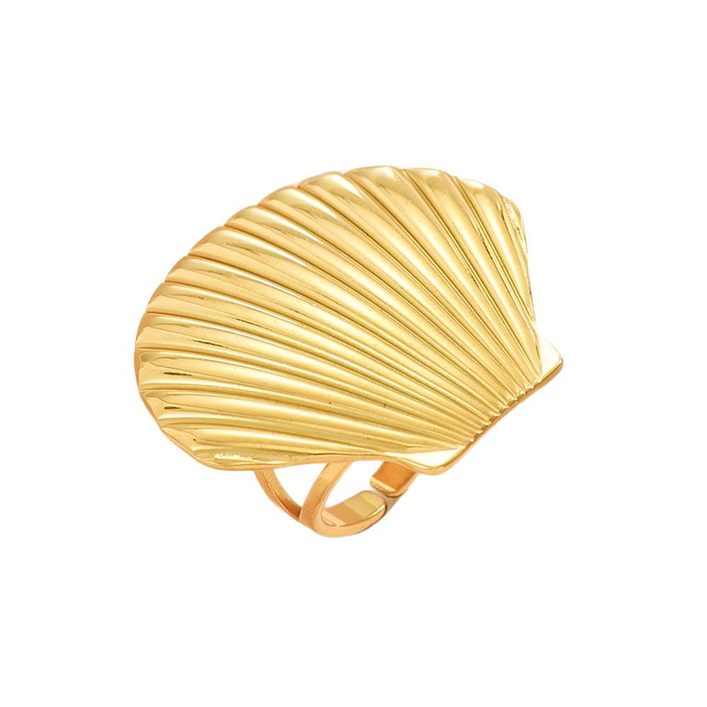 Bohemian Ocean-Style Gold Shell Open Stainless Steel Ring