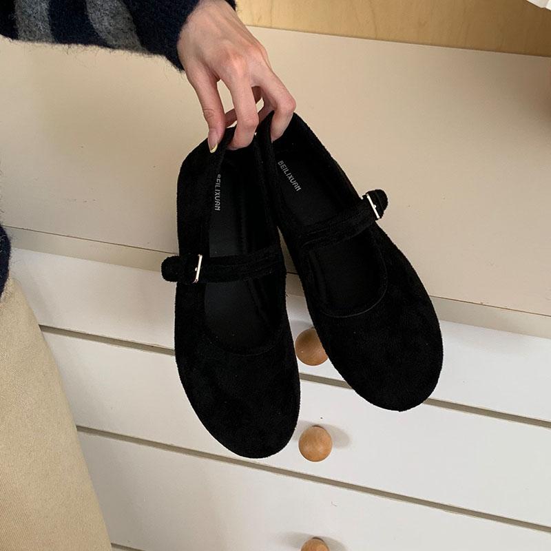 

Мода Мода Флок Женские Мэри Джейн Балетки Обувь Ремешок с Пряжкой Женская Мягкая Обувь Круглый Носок Женские Балетки Неглубокая Обувь леди 35 чёрный