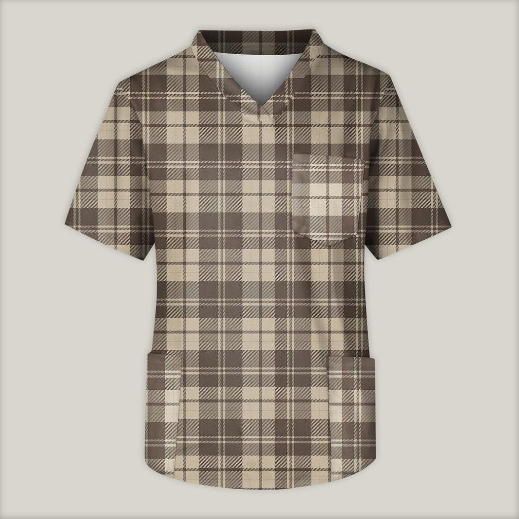 Men's Printing Short Sleeve V-neck Working Blouse Chest Pocket Carer Top