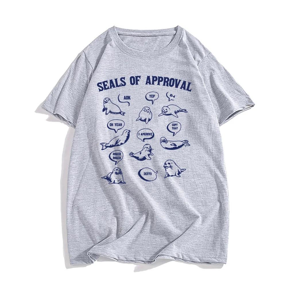Seals of Approval Sea Lion Cartoon Printing Tshirt Summer Short Sleeve Tshirts for Men and Women Loose Kawaii Graphic Tops