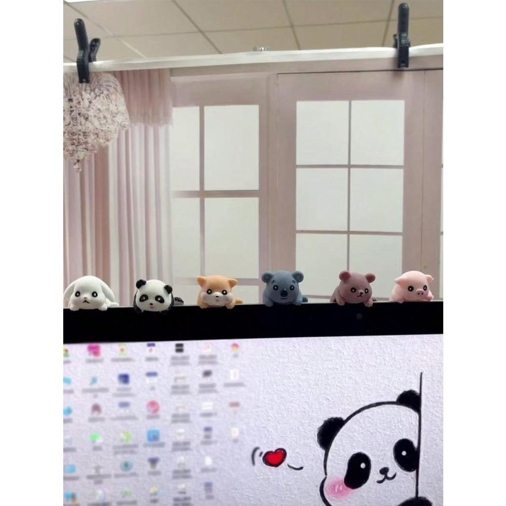 1ks Monitor počítače/TV Displej Roztomilá Zvířecí Dekorace Ozdoba, Domácí/Stolní Dekorace, Dodává se s 1 Lepicím Gelem, Lze také připravit lepidlo